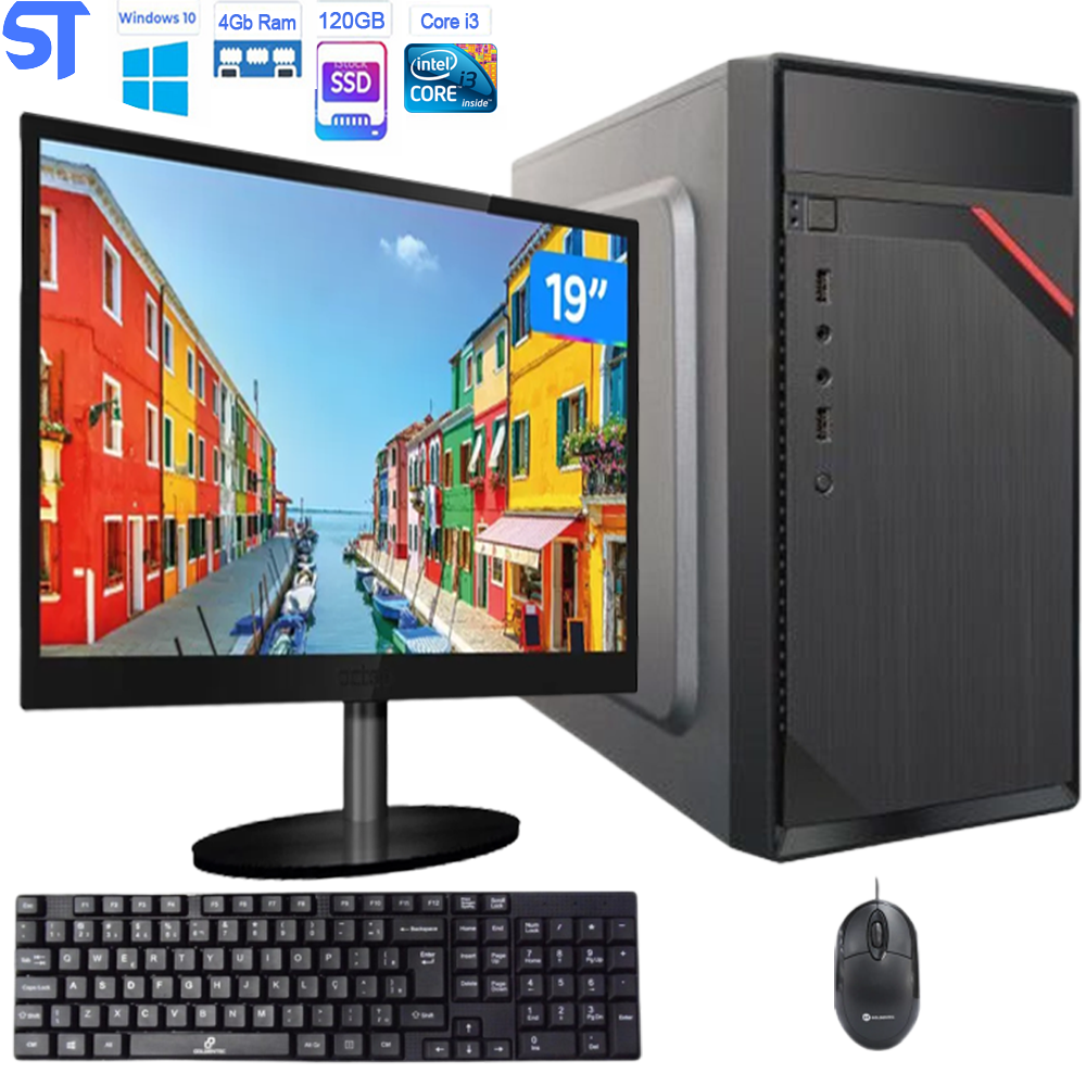 Computador Core i3-2100- HD SSD 120GB- Memória 4GB- GAb -BG2316- Com Monitor 19- Tecaldo e Mouse