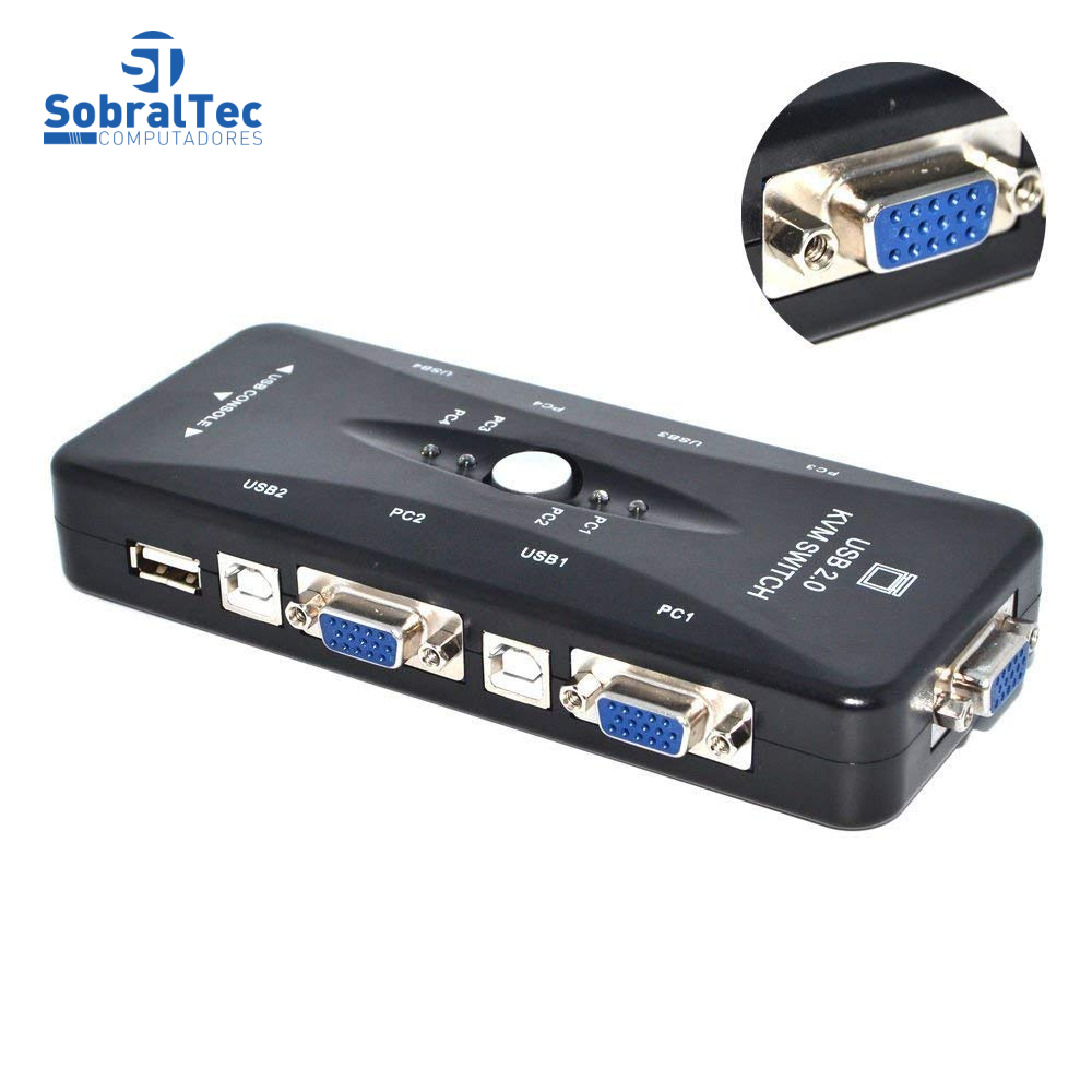 Chaveador Kvm Usb 2.0 Switch 4 Portas Vga e Usb B 3 Usb A Controladores 1 Vga Vídeo Com 4 Cabos