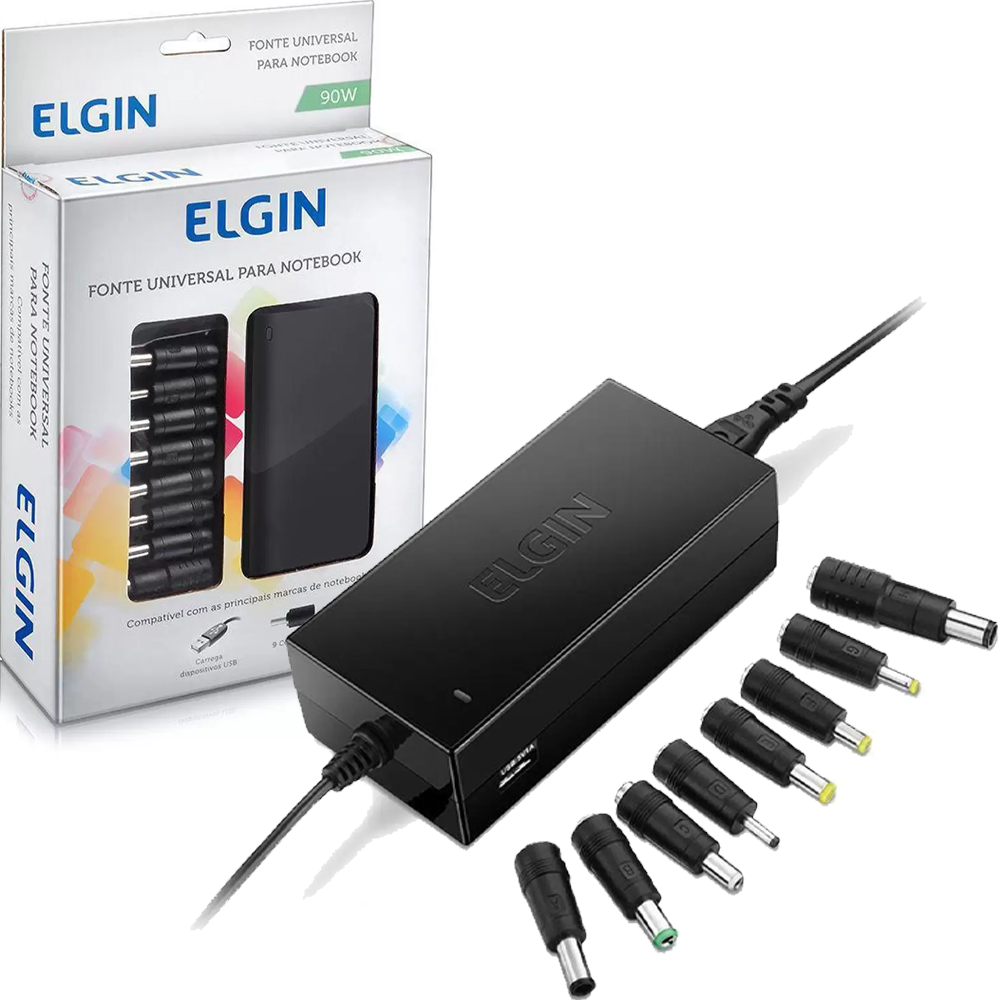 Fonte Universal para Notebook 90w Com 9 Adaptadores Manual DCR Elgin