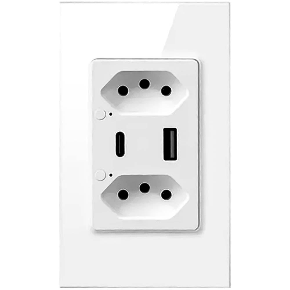 Tomada Inteligente Smart Padrão Brasileiro Entrada Tipo C e USB Avatto -Branco