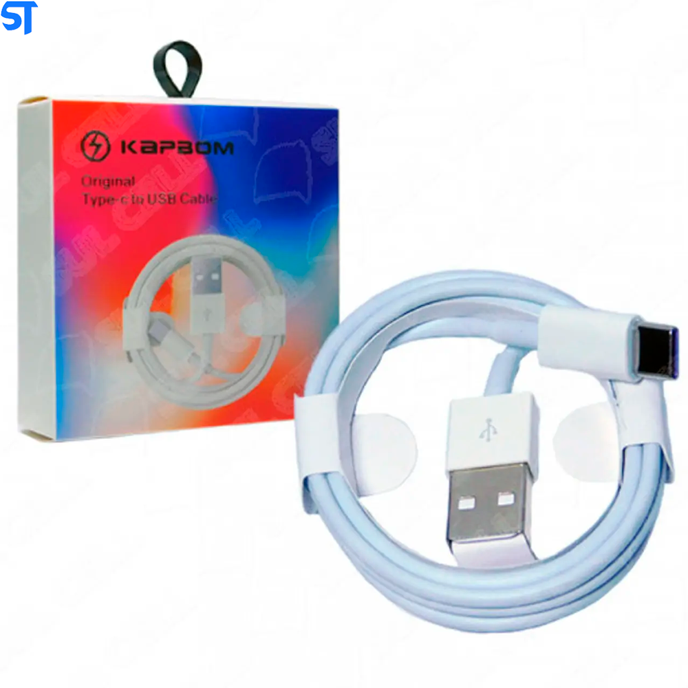 Cabo de Carregador Tipo-C Para USB Branco KAP-305-TY Kapbom