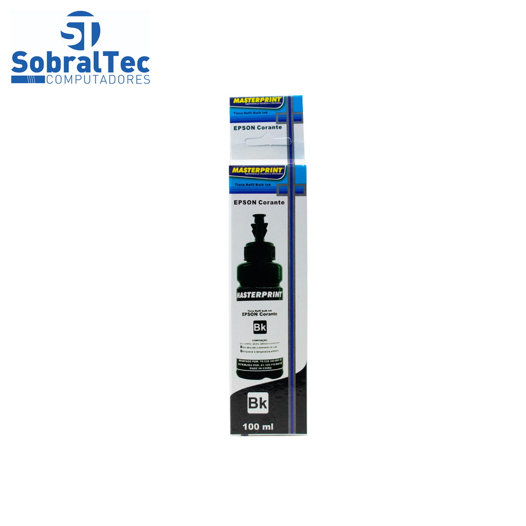 Refil de Tinta Master Bulk Ink Compatível com Epson e HP Corante 100ml BK Preto IMP. IND