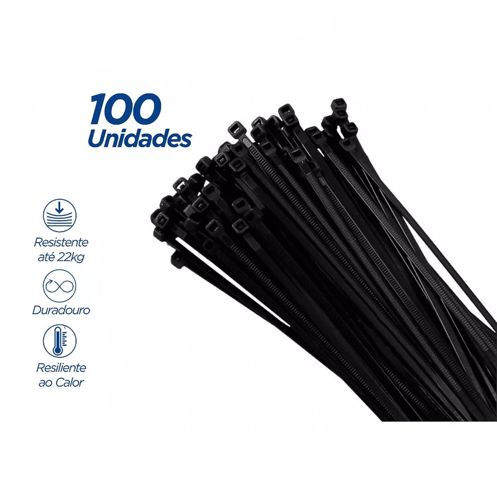 Abraçadeira Nylon 20CM Preta 2.5MM Pacote Com 100Unidades BrCabo