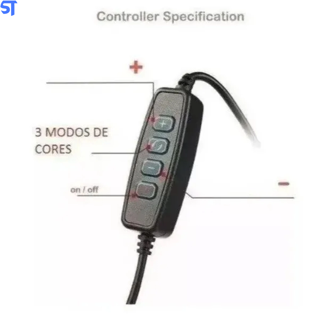 Iluminador Ring Light 3 Cores Ajustável e 10 Níveis De Brilho LAM-8593