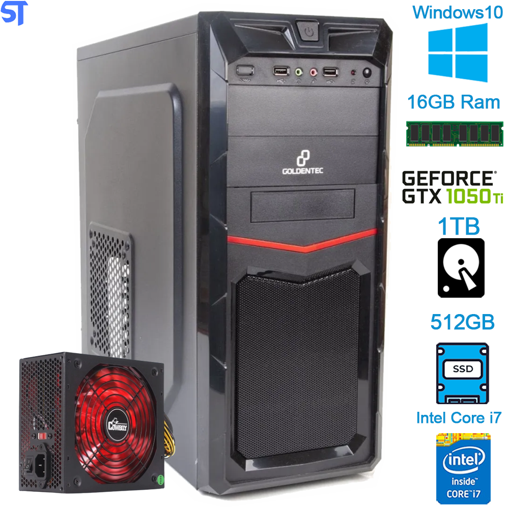 Computador Gamer Core i7 3770-HD 1TB + SSD 256GB -Mem 16 GB DDR4- PLaca de Video 4GB GTX1050Ti- Fonte Real 650W
