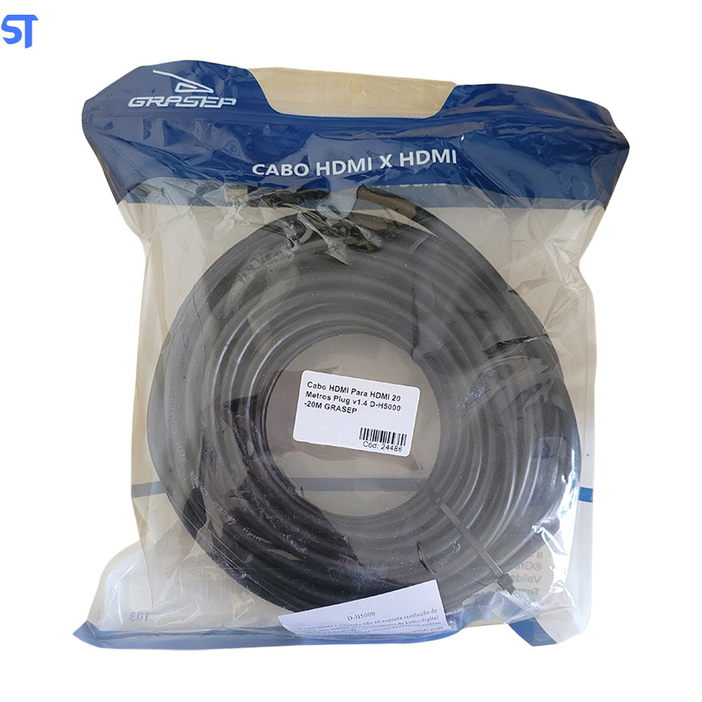 Cabo HDMI Para HDMI 20 Metros Plug v1.4 D-H5000 -20M GRASEP