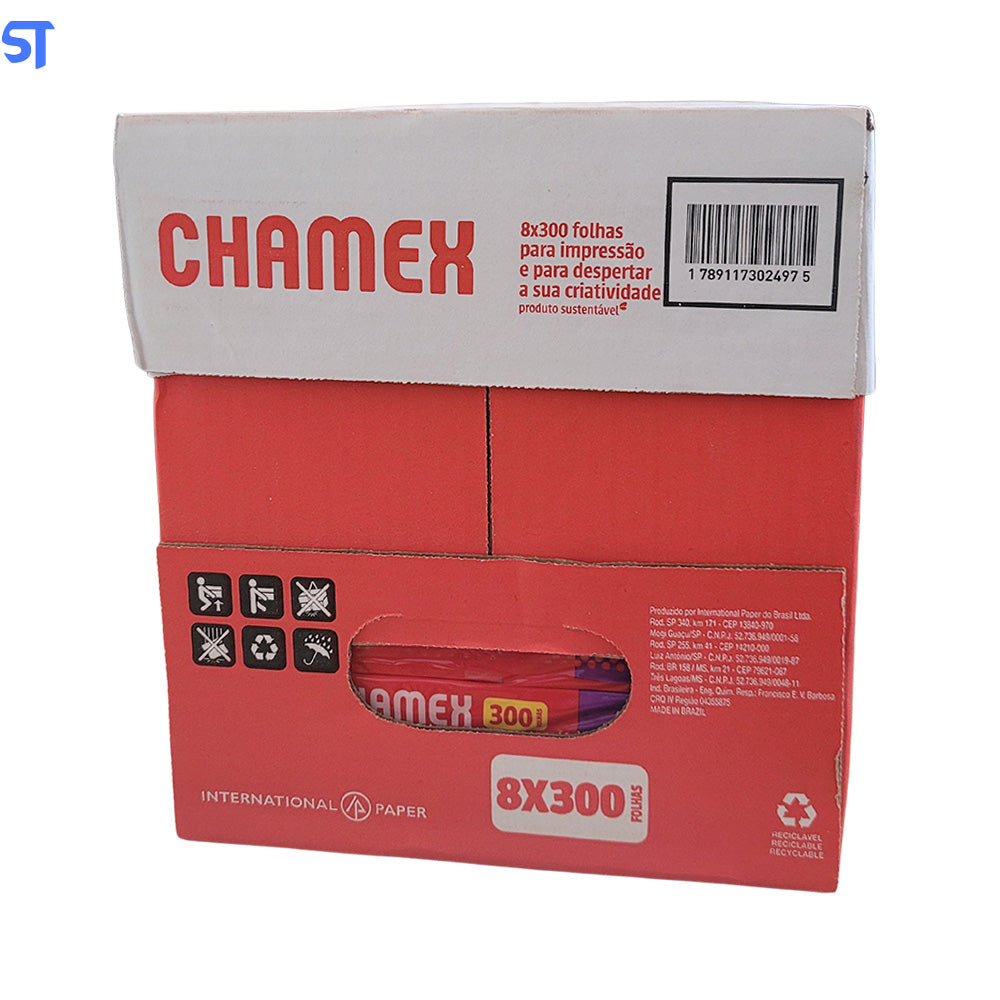 Caixa Com 8 Resmas de Papel Chamex A4 75g/m 210mm x 297mm Office Branco 300 Folhas