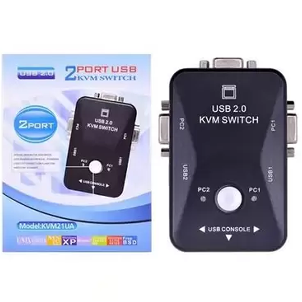 Chaveador Kvm Usb 2.0 Switch 2 Portas Vga e Usb A Usb B 2.0 KVm21UA