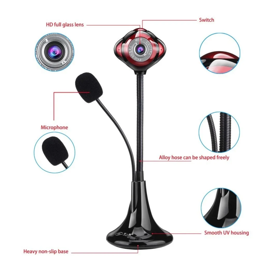 Webcam 480P Usb 2.0 Com Tripé Flexivel e Microfone Integrado Redonda