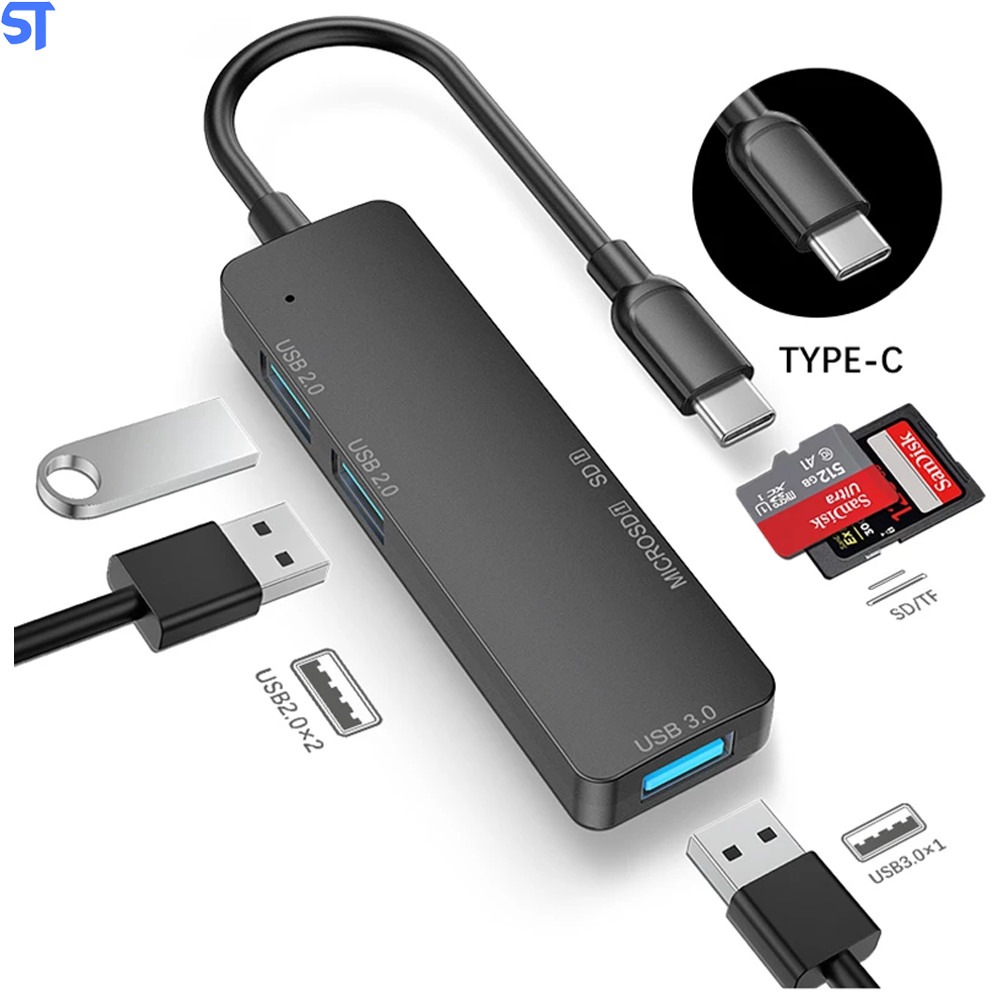 Hub Tipo C Para 2 Portas Usb 2.0 e 1 Porta Usb 3.0 e Entrada Para SD/Tf Cartão Micro SD-De Alta Velocidade Hantoper