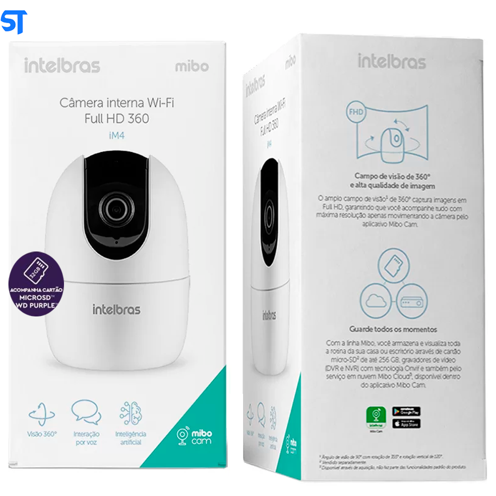 Câmera de Vídeo Intelbras IM4C Com Cartão SD 32GB -Wi-Fi Full HD com Zoom Digital 16x, Ângulo de Visão 115° e Alerta de