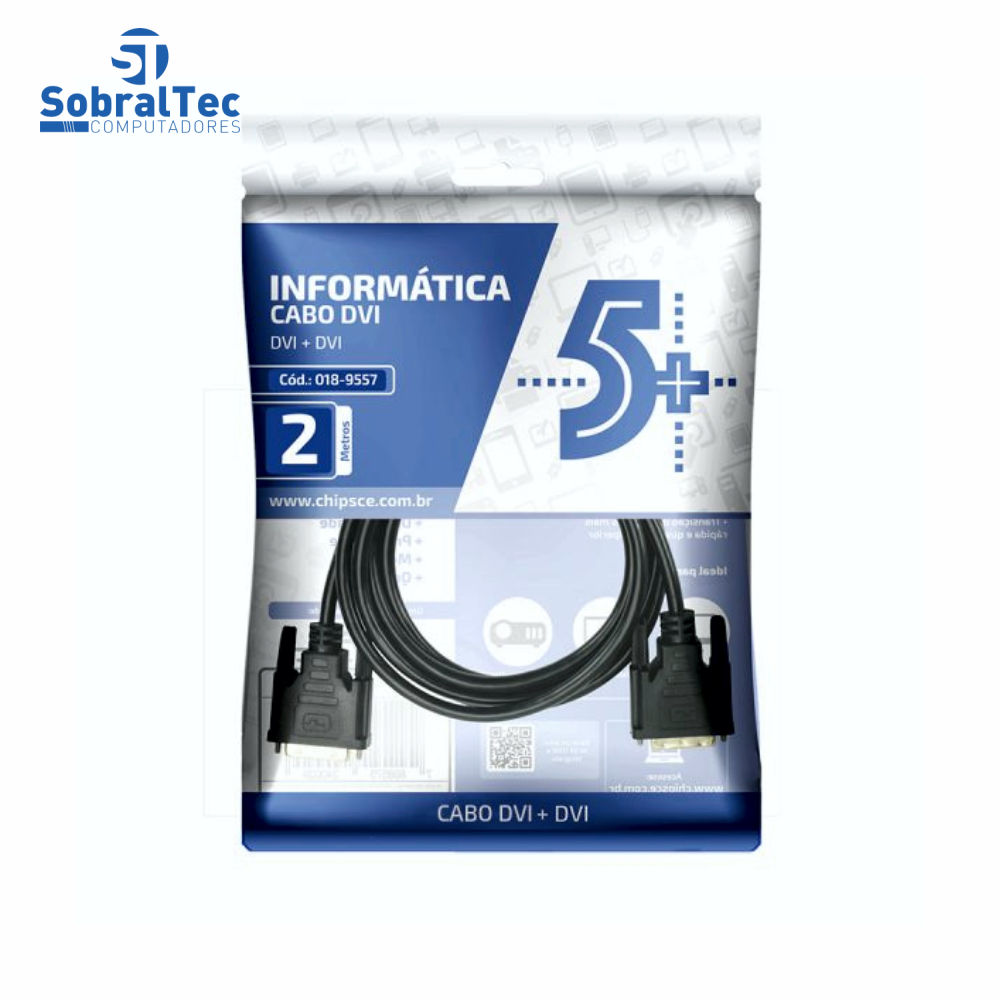 Cabo DVI 24+1 x DVI 24+1 Preto 2 Metros Informática Chipsce 018-9557