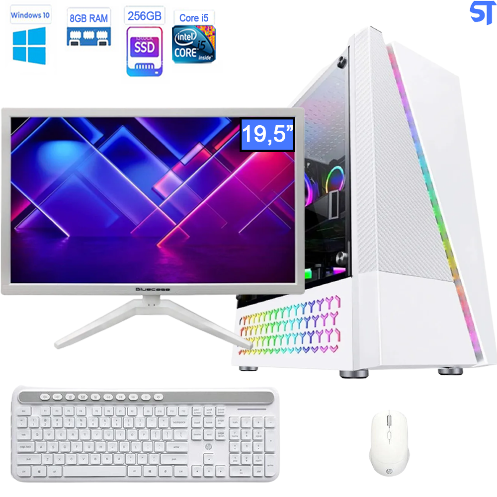Computador Core i5- HD SSD 256GB- Memória DDR3 de 8GB- Com Monitor de 19,5 - Teclado e Mouse- Branco