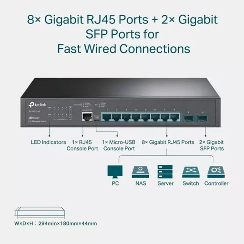 Switch Gerenciável 8 Portas L2 TP-Link TL-SG3210 Gigabit 10/100/1000Mbps Com 2 Slots SFP Jetstream