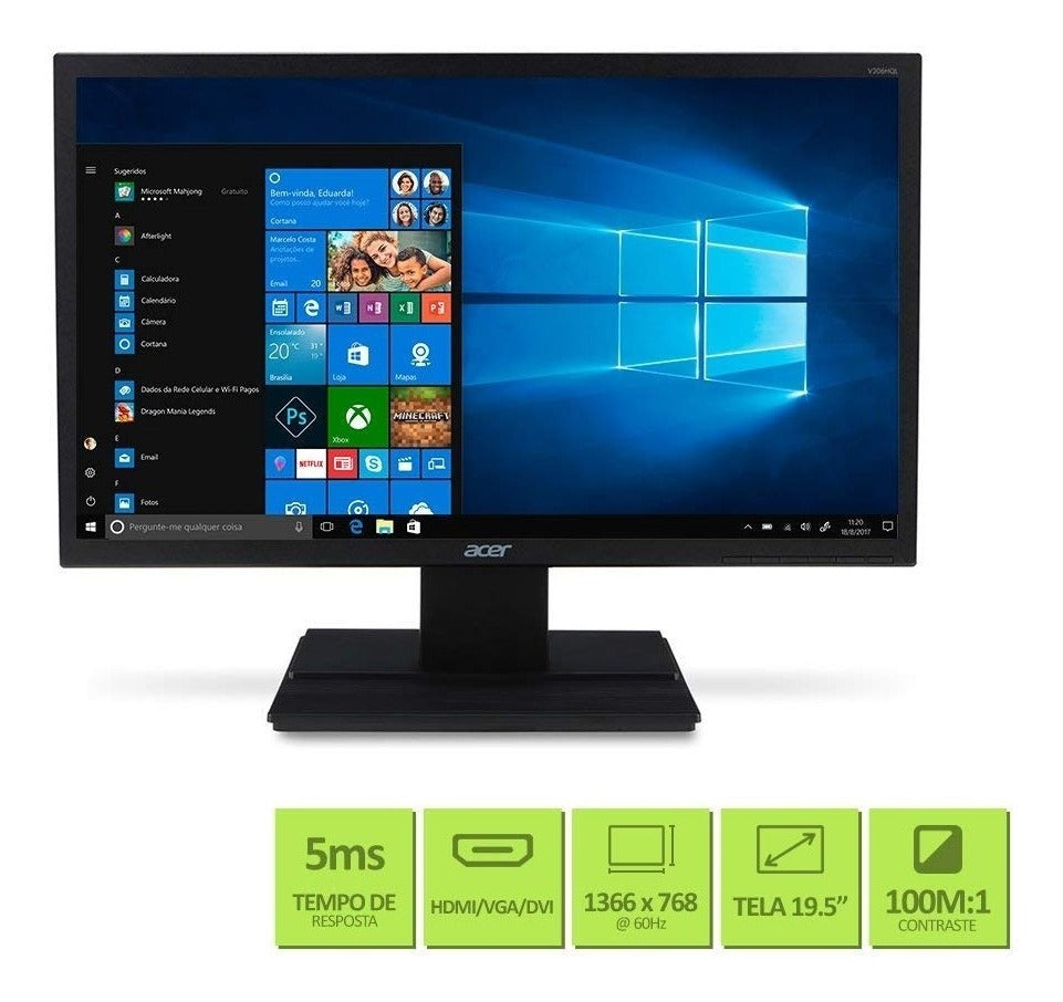 Monitor Acer 19.5" Led Widescreen Hdmi Preto V206HQL