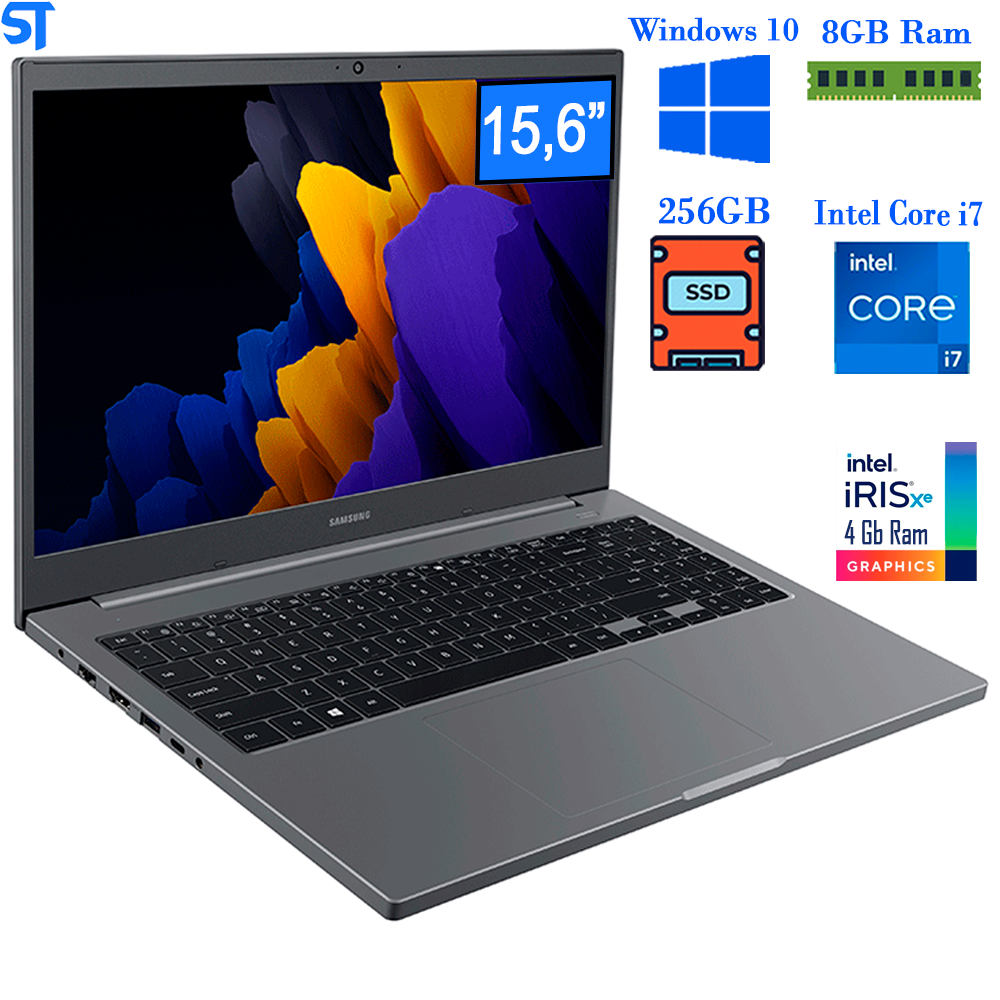 Notebook Samsung Book Intel Core i7-1165G7, Windows 10 Home, 8gb, 256 GB SSD, Intel Iris Xe, 15,6" Full HD- Cinza Chumbo