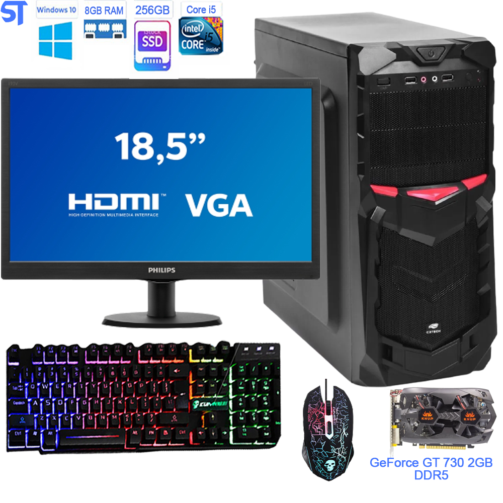 Computador Gamer Core i5 - HD SSD 256GB -Memória 8GB -Placa Vídeo 2GB 128Bits -500W Com Monitor 18,5 Teclado e Mouse