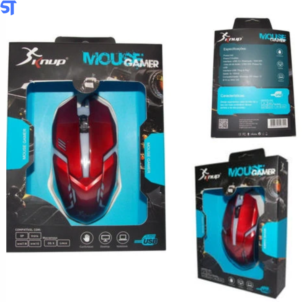 Mouse Gamer USB Knup KP-V15 - Vermelho
