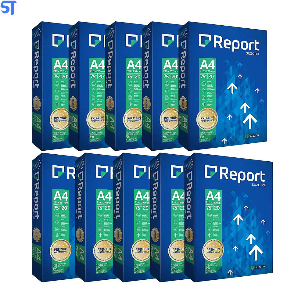 Caixa Com 10  Resmas de Papel A4 Sulfite Report Premium 75G 500 Folhas 210mm x 297mm