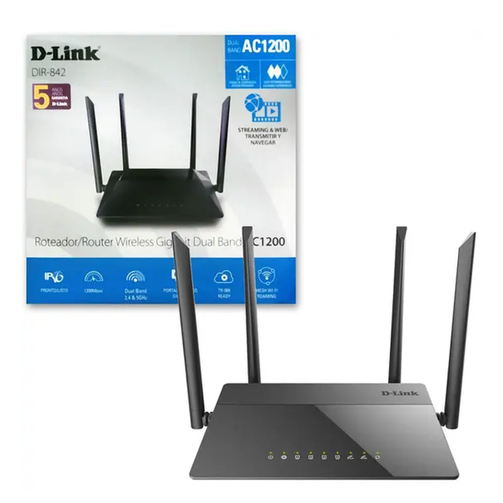Roteador Wireless D-Link Ac1200 Dir-842 Dual Band 4 Antenas 5dbi Gigabit Ipv6 10/100/1000 - Dir-842