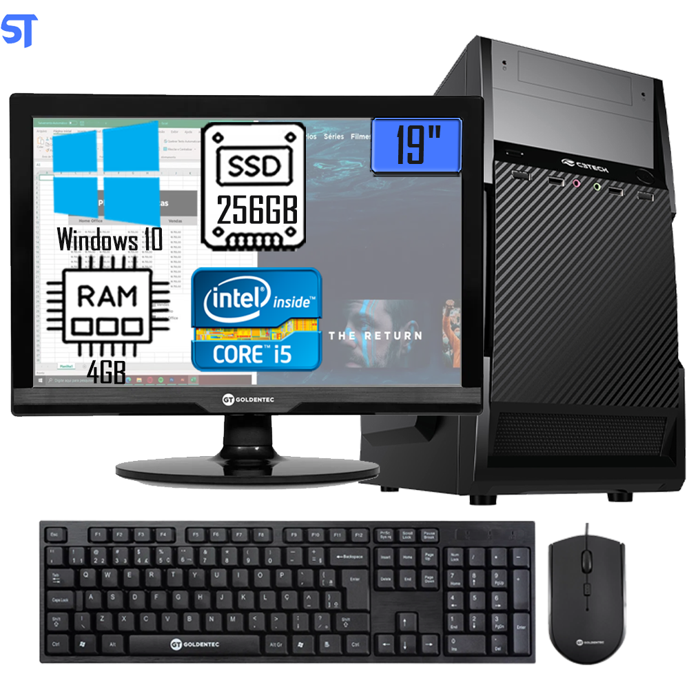 Computador Core i5 2500- HD SSD 256GB - Memória Ram 4GB- Com Monitor 19 Polegadas - Tecaldo e Mouse