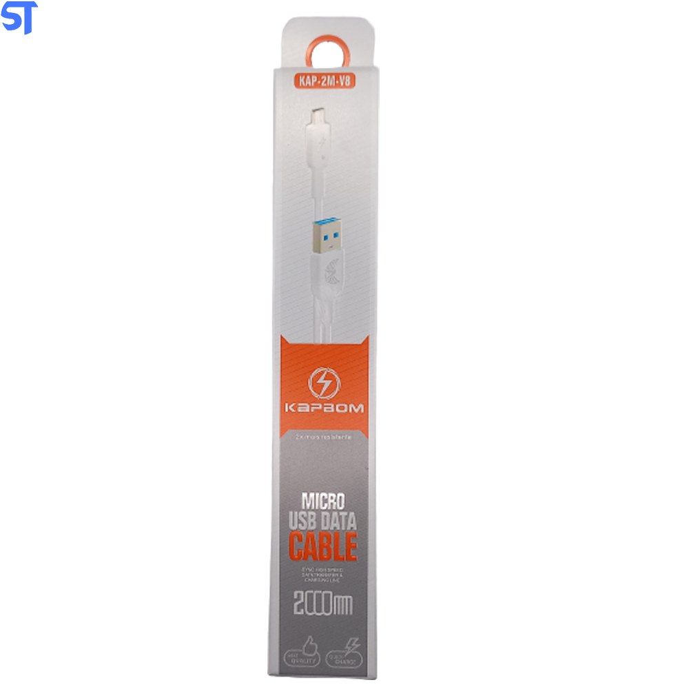 Cabo Micro USB V8 Kapbom Quick Charge 2x mais Resistente 2 Metros - KAP-2M-V8