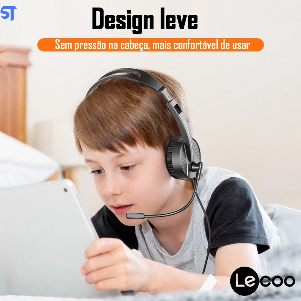 Fone de ouvido Lenovo Lecoo HT106 3,5 mm Com Microfone Ajustável para Chamadas de Voz, Conferêcia