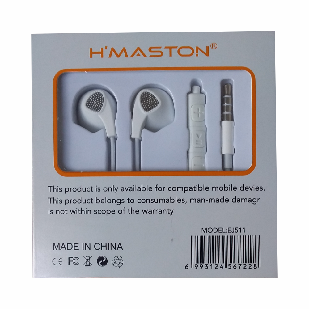 Fone De Ouvido H'maston EJ511 Earphones Sincronizado Original