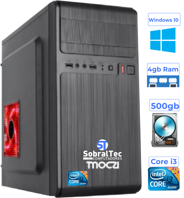 Computador Core i3 - Hd 500Gb- Memória Ram 4 Gb -Monitor 15- Tecaldo/Mouse e Estabilizador