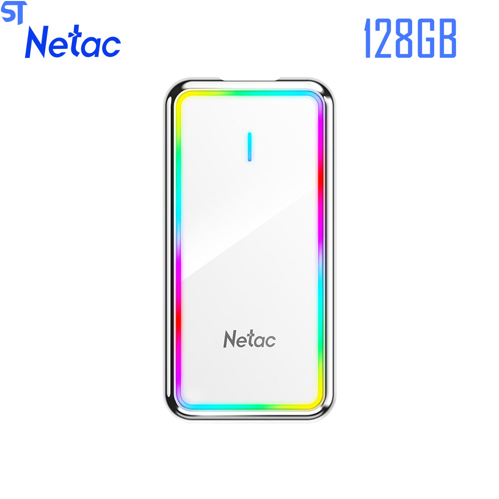 SSD Externo 128GB Gamer Rgb LED Netac Usb-C | USB 3.2 Gen 2 | Leitura 550 Mb/S Gravação  510 mb/s