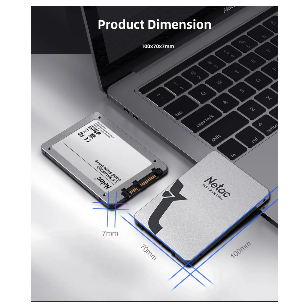 HD SSD Netac 2Tb 2.5`SataIII 560Mbps de Leitura 520Mbps de Gravação - 3D Nand - Aluminio