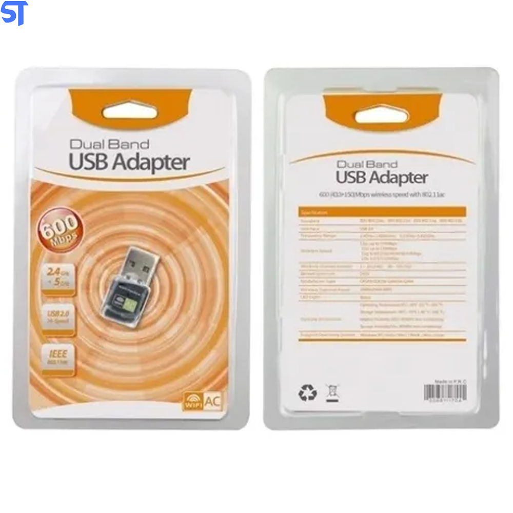 Adaptador Wifi Usb 2.0 Dual Band 2.4 e 5ghz 600 Mbps - Easyidea- Preto
