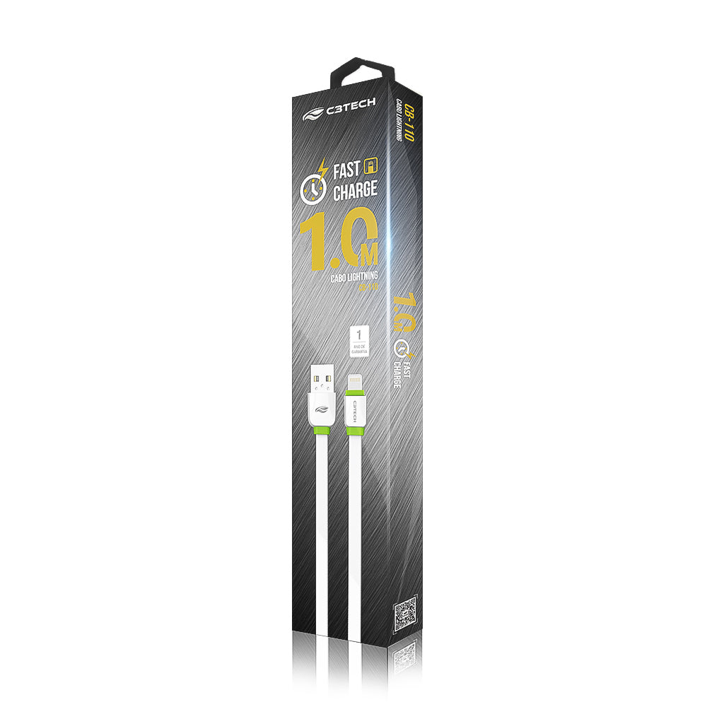 Cabo USB-Lightning Compatível IOS 1-Metro CB-110WH Branco C3Tech