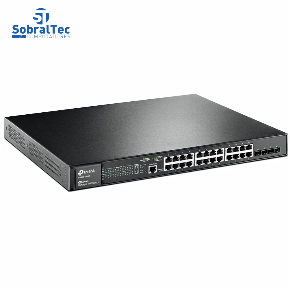Switch Gerenciável PoE+ L2 Gigabit com 24 Portas + 4 Slots SFP Jetstream T2600G-28MPS