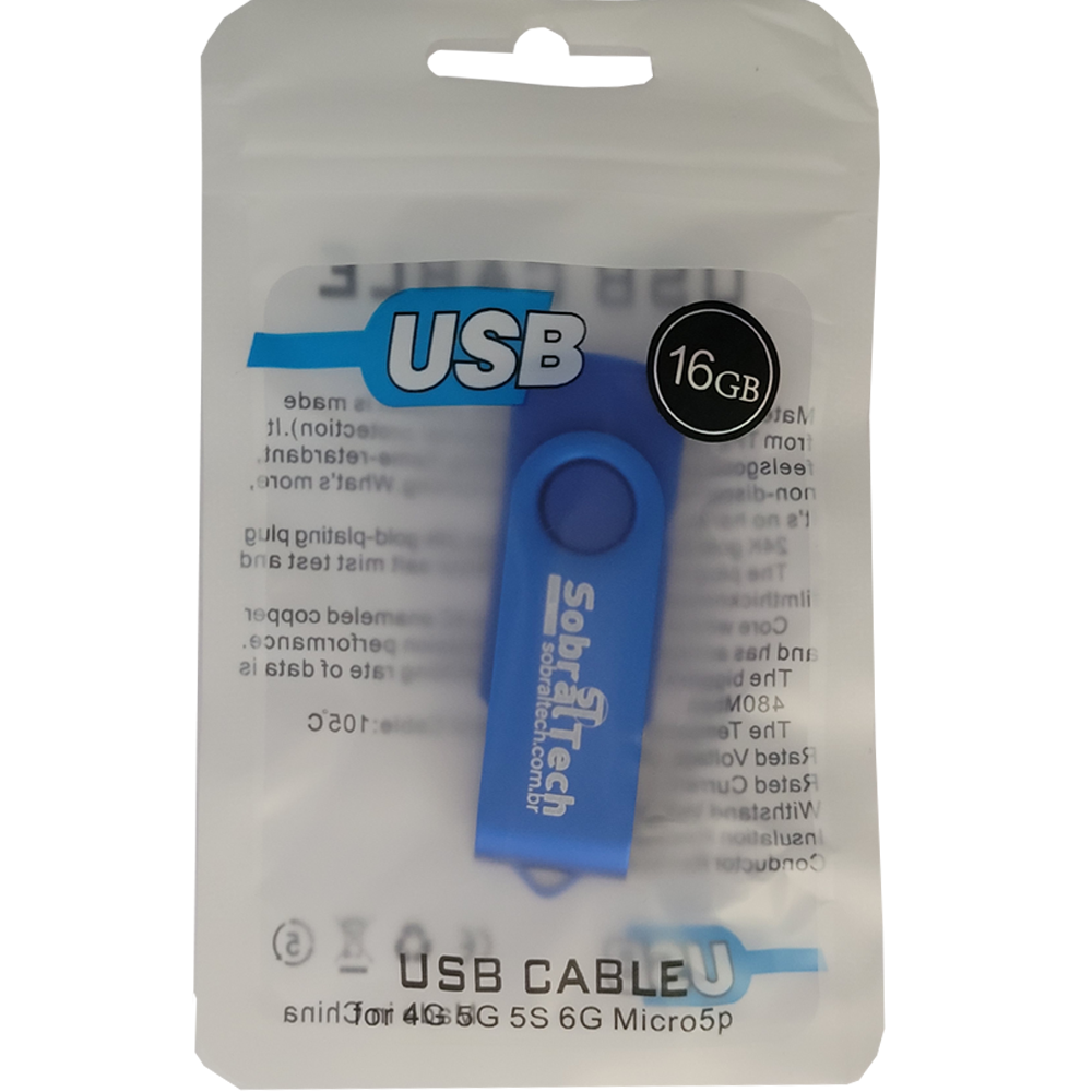 Pen Drive SobralTech 16GB Flash USB 2.0 Acabamento em Metal
