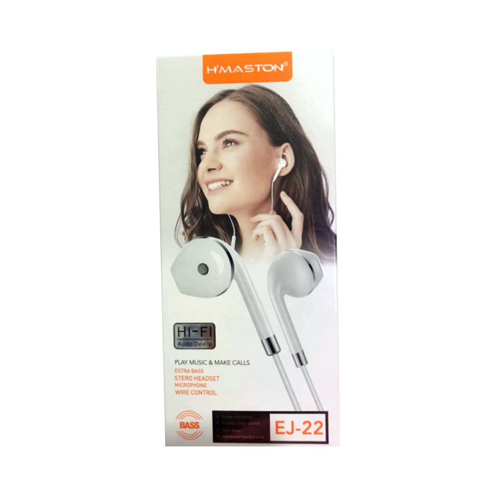 Fone De Ouvido Stereo H'maston Ej-22 Branco Com Dourado