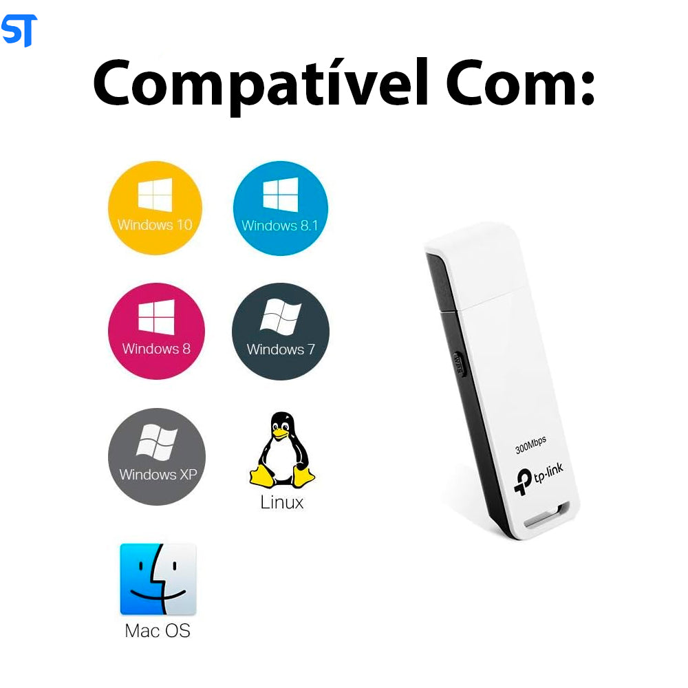 Adaptador de Rede USB Wireless 300Mbps TP Link TL WN821N