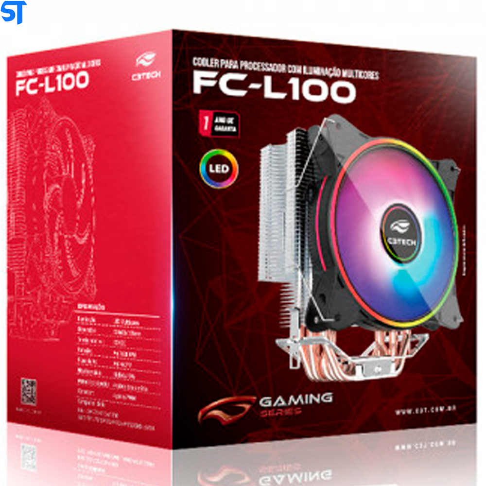 Cooler para Processador, 120mm, LED Multicores, Intel e AMD - FC-L100M- C3Tech