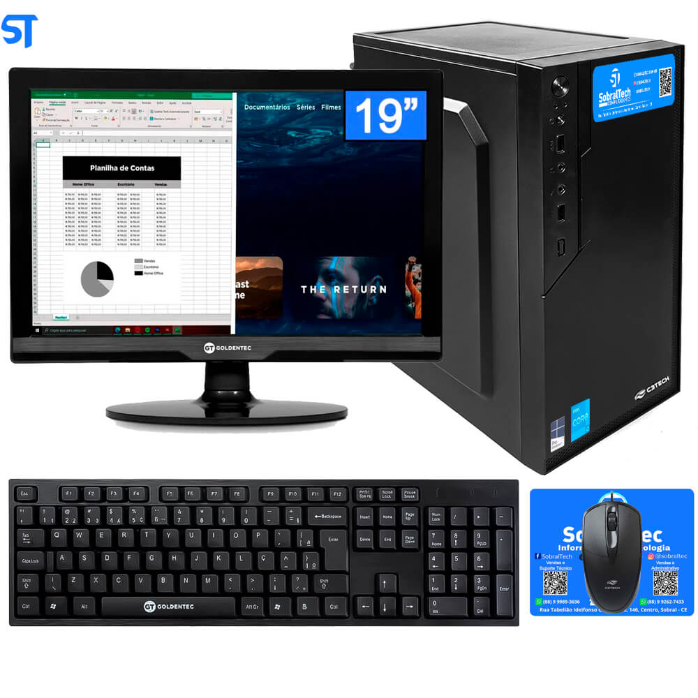 Computador Core i3-2100-HD SSD 128GB -Memória Ram 4GB- Com Monitor 19 HDMI- Teclado, Mouse e MousePad- Windows 10