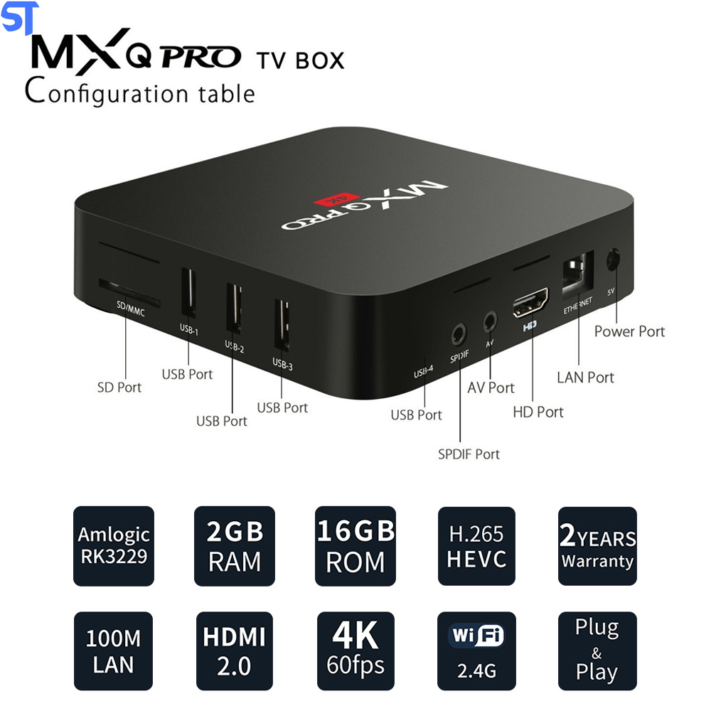 Tv Box MxQ Pro Android 9.0 Ultra Hd 4K Quad Core Mem 2Gb 16Gb