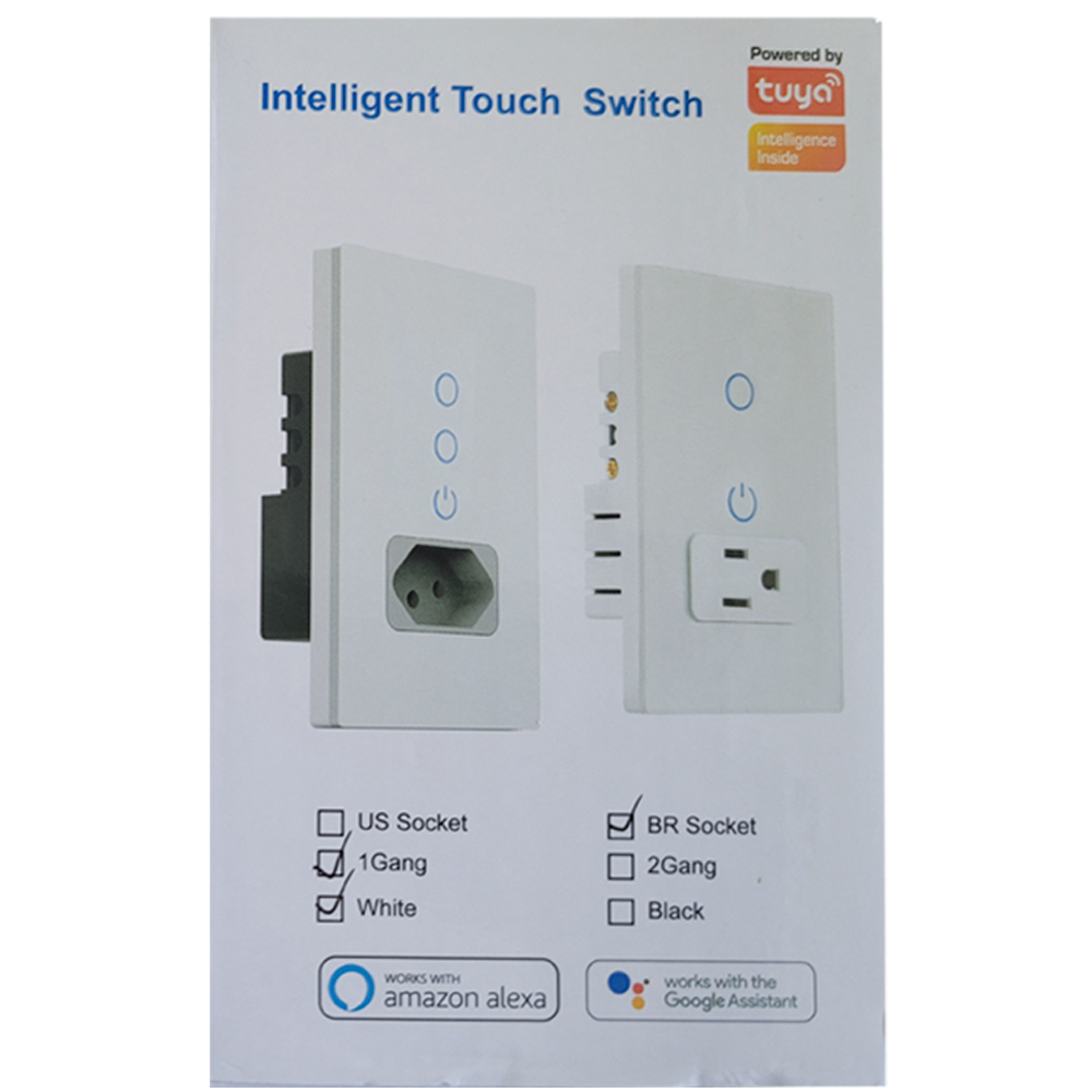 Interruptor Inteligente Para Casa Com Sokcet Padrão Brasileiro 1 Botão Com Amazon Alexa e Google Assistent Tuya - Branco