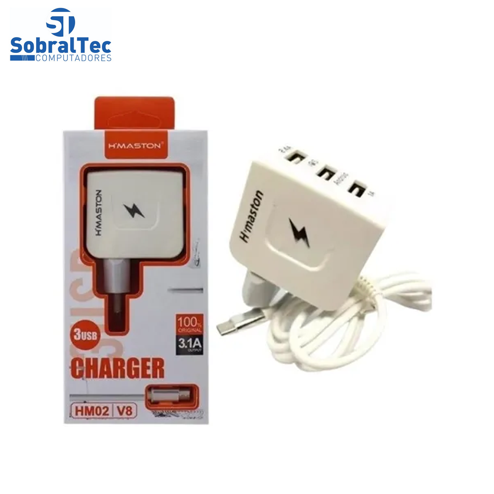 Carregador Com 3 Portas USB 3.1A H'maston - HM02 V8