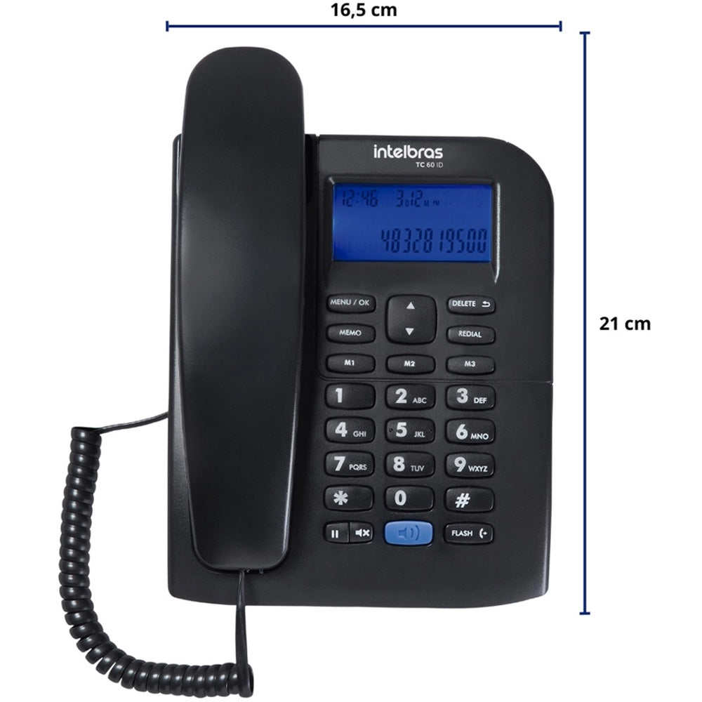 Telefone com Fio Intelbras TC 60 ID com Identificação de Chamadas e Viva-Voz - Preto