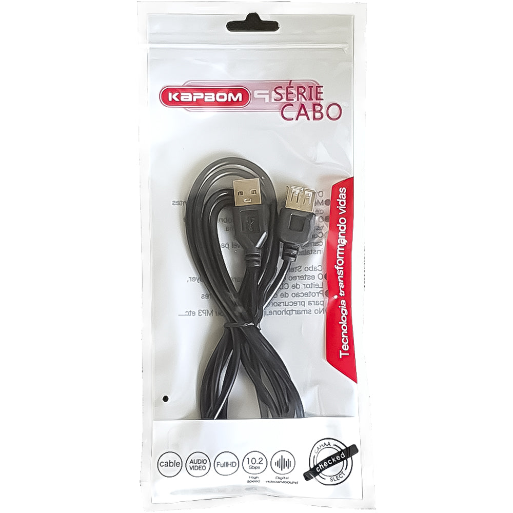 Cabo Extensor USB 2.0 Macho/Femea 1.5M Kapbom Preto - KAP-UN-1.5M