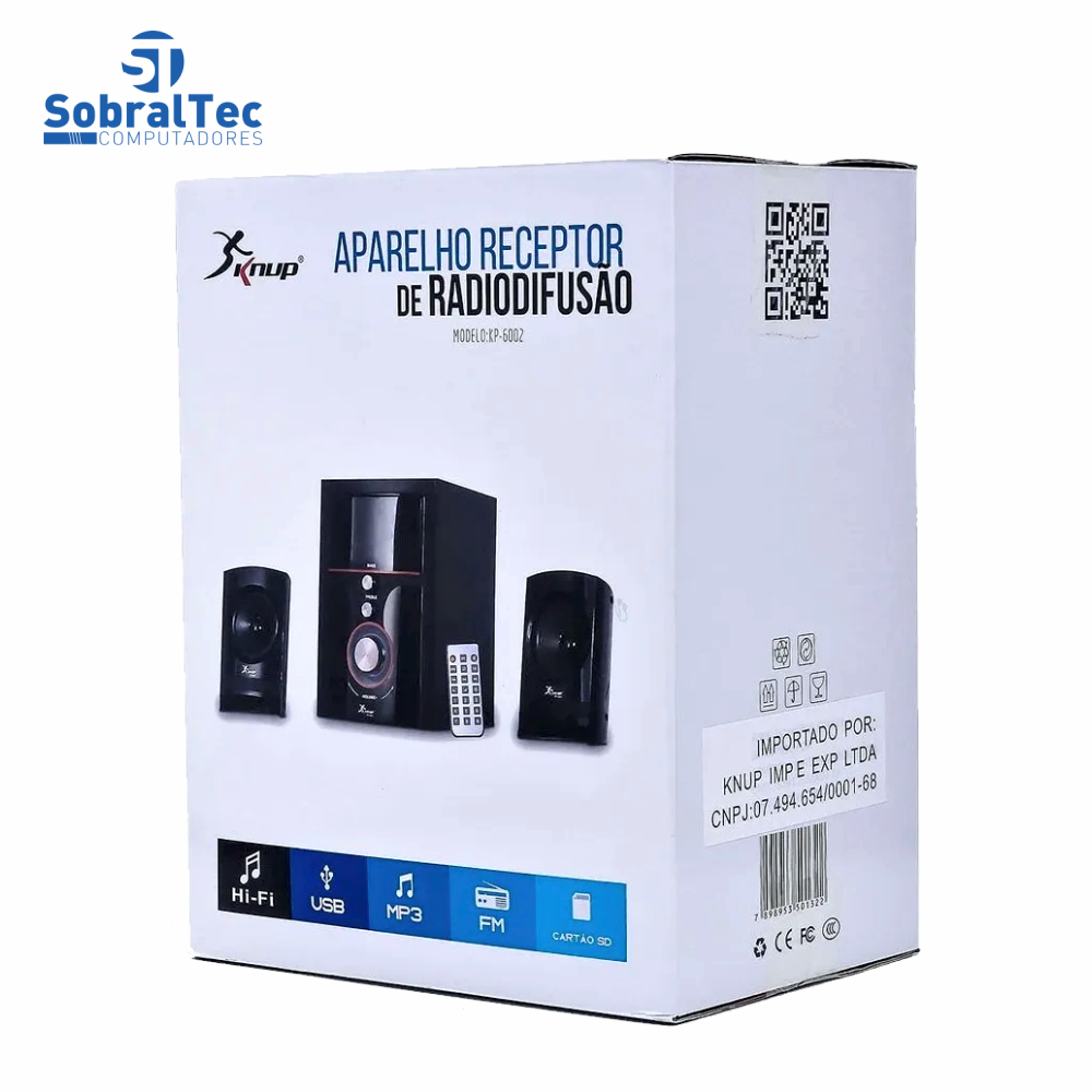 Sistema De Som Bluetooth MP3 Hi-Fi USB Cartão SD Knup KP-6002BH