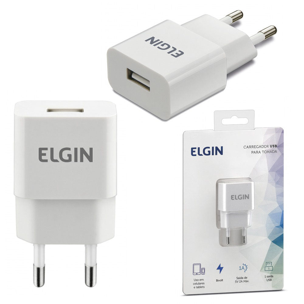 Carregador Com 2 Saida USB Bivolt USB 2A 10W Elgin 46RCT2USB000