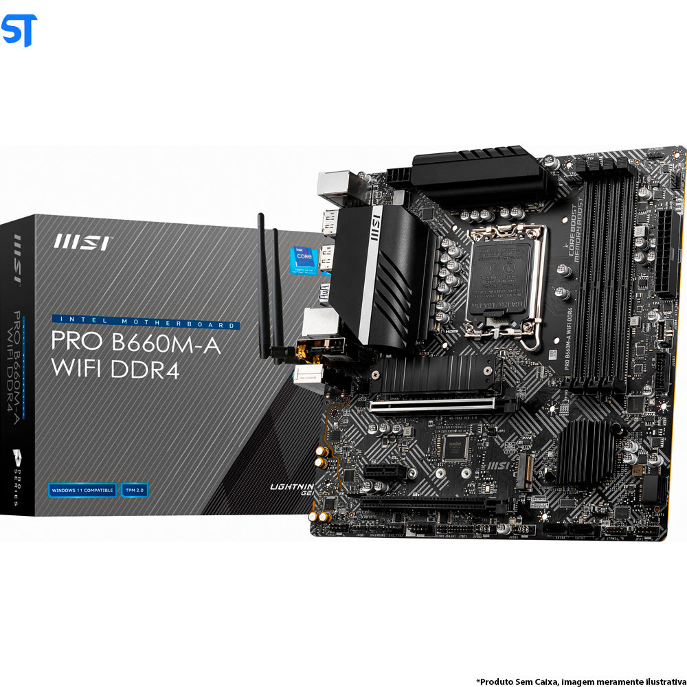 Placa mãe MSI PRO B660M-A WiFi DDR4 (mATX, soquete LGA 1700, DDR4, PCIe 4, LAN 2,5G, slots M.2, Wi-Fi 6) OEM S/Box