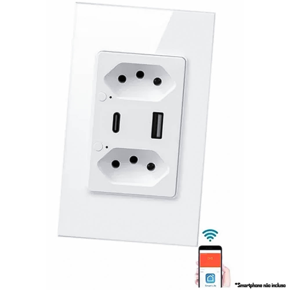 Tomada Inteligente Smart Padrão Brasileiro Entrada Tipo C e USB Avatto -Branco