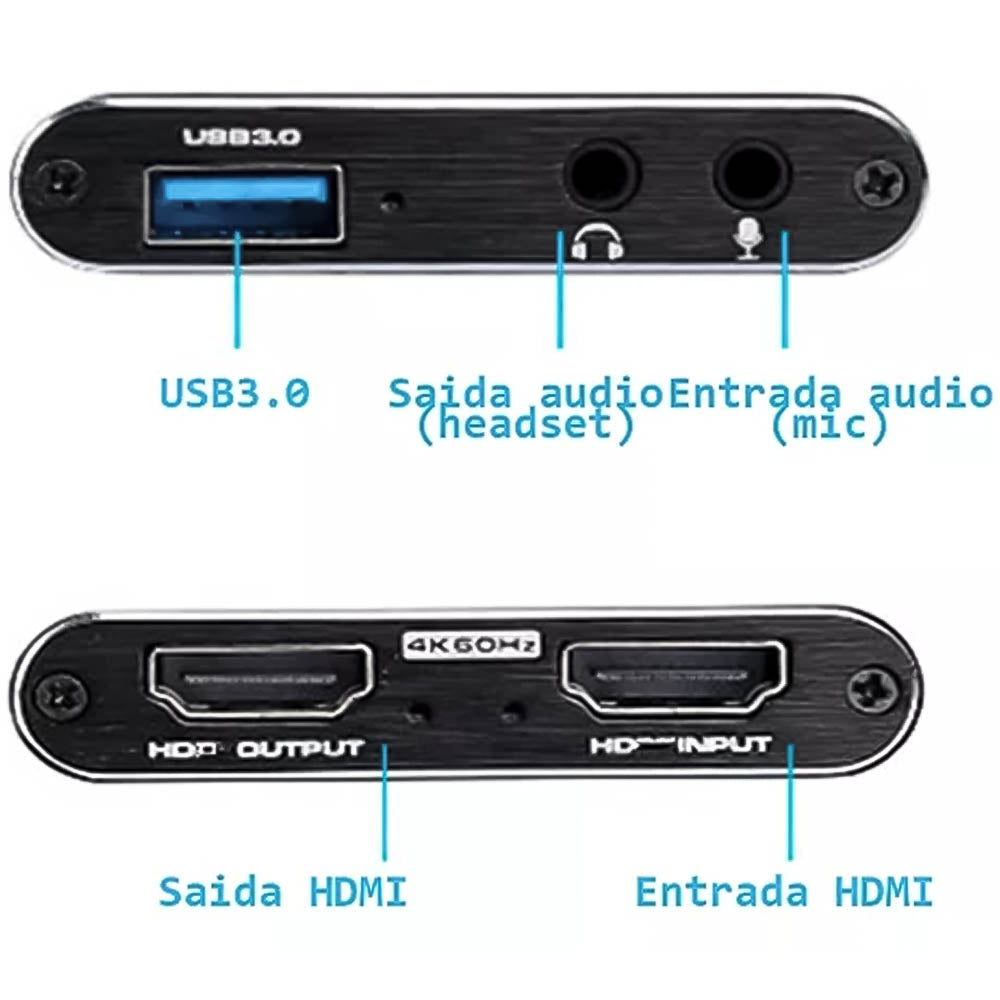 Placa de Captura de Vídeo 4k 60fps HDMI USB 3.0 Plug And Play - Xcap