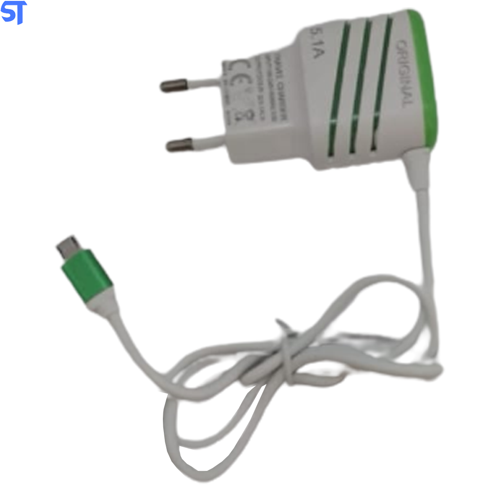 Carregador Rápido Com Duas portas Usb e 5.1A - Branco Com Verde- F-888